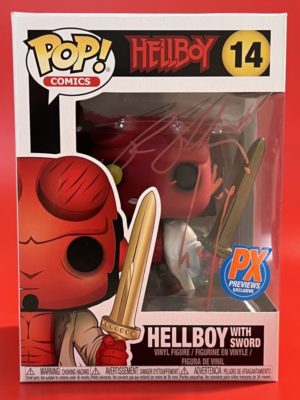 Funko POP! Comics Hellboy - Hellboy with Sword Edition Limitée PX Previews Signée par Ron Perlman avec Authentification + Boîte Acrylique