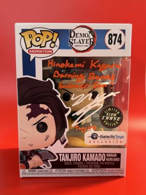 Funko POP! Animation Demon Slayer Tanjiro Kamado (Hinokami Kagura Dance) Edition Limitée Phosphorescente Chase Galactic Toys Signée par Zach Aguilar avec Authentification + Boîte Acrylique