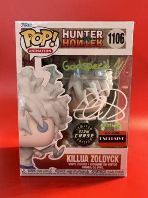 Funko POP! Animation Hunter x Hunter Killua Zoldyck (God Speed) Edition Limitée Phosphorescente Chase AAA Anime Signée par Cristina Vee avec Authentification + Boîte Acrylique