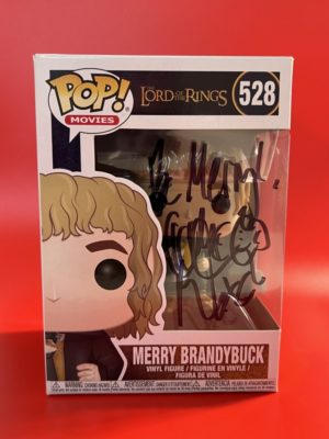 Funko POP! Movies Le Seigneur des Anneaux Merry Brandybuck Signée par Dominic Monaghan avec Authentification + Boîte Acrylique