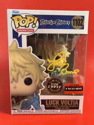 Funko POP! Animation Black Clover Luck Voltia Edition Limitée Chase Phosphorescente AAA Anime Signée par Justin Briner avec Authentification + Boîte Acrylique