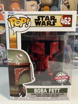 Funko POP! Star Wars Boba Fett (Damaged Helmet) Chrome Rouge Edition Limitée - Boîte Imparfaite
