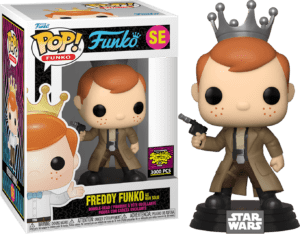 Funko POP! Funko Freddy Funko as Han Solo Limitierte Auflage Blacklight Battle 2022 - 3000 Stück + Acrylbox